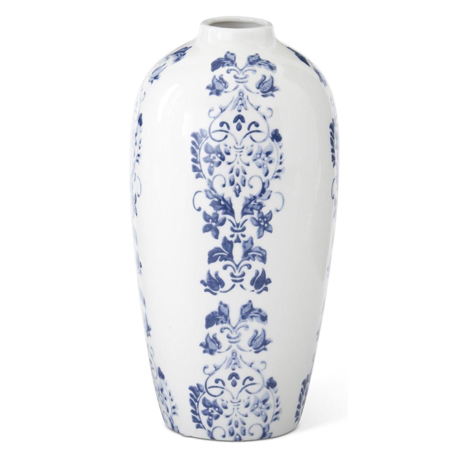 Blue & White Floral Striped Vase